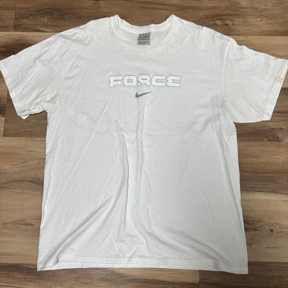 Vintage 90s Nike Force Shirt Mens XL Gray Tag Center Swoosh Puff Print - Picture 1 of 11